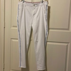 Tommy Hilfiger skinny jean with blue tuxedo stripe down leg. 20W